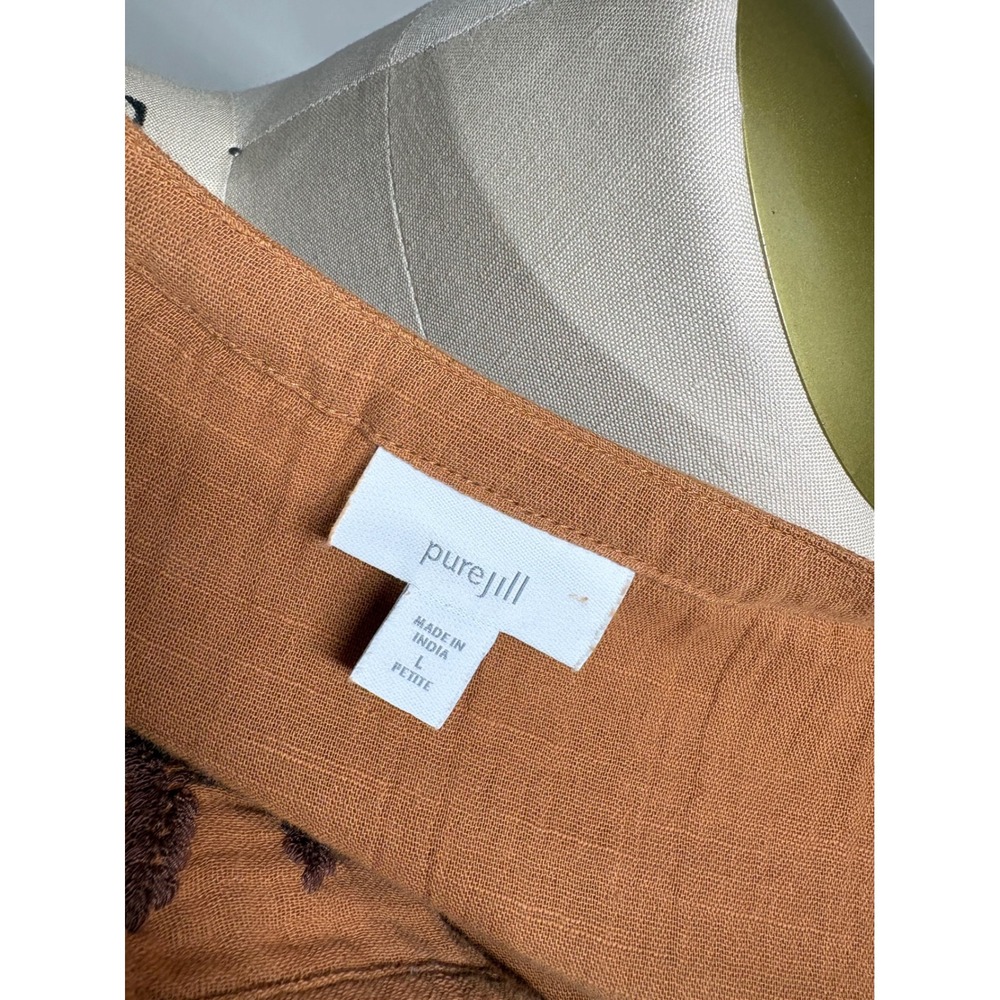 Pure Jill Womens Blouse LP Burnt Orange Embroidered Gauze Boho Peasant Top - Picture 9 of 14